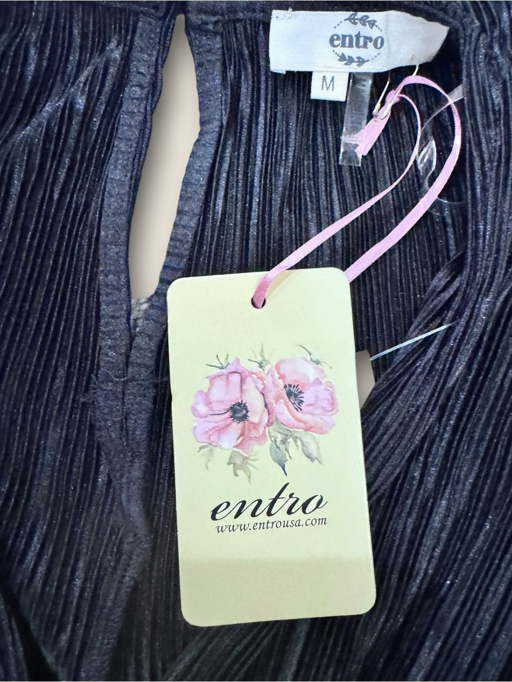 ENTRO by Anthropologie Black Silky Pleated Balloon Sleeve Top Size medium  NWT - Picture 7 of 9